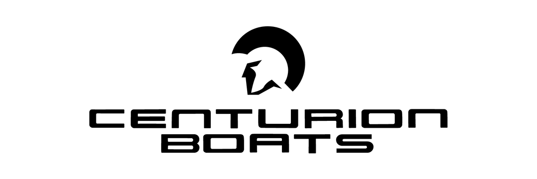 Centurion Boats logo with a stylized helmet design on a white background