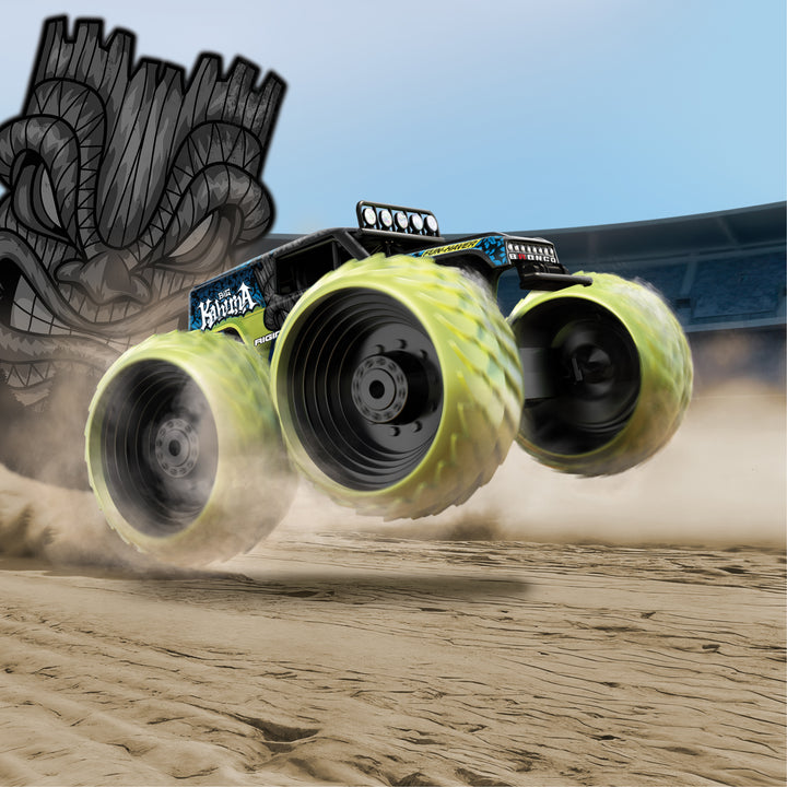 Monster truck with large wheels on a desert background
