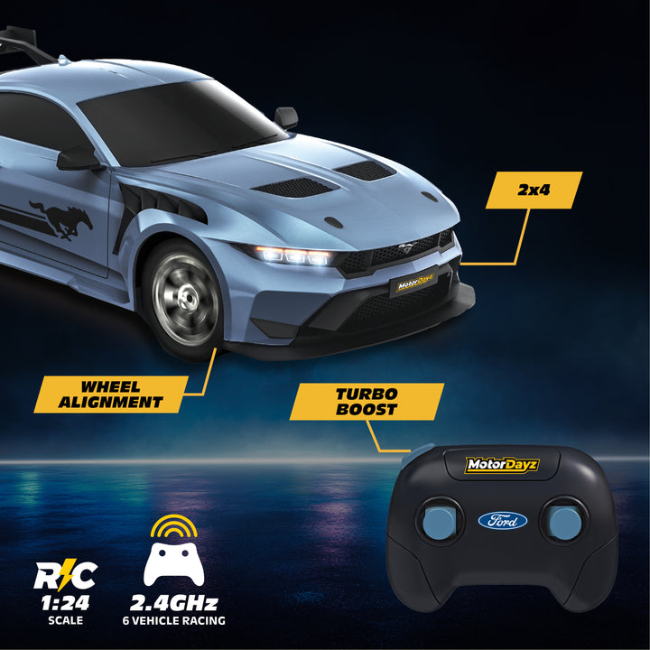 Model car with remote control on a dark background