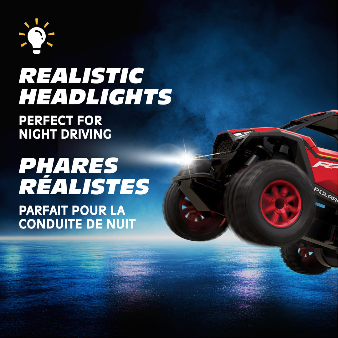 Model vehicle with realistic headlights on a dark background